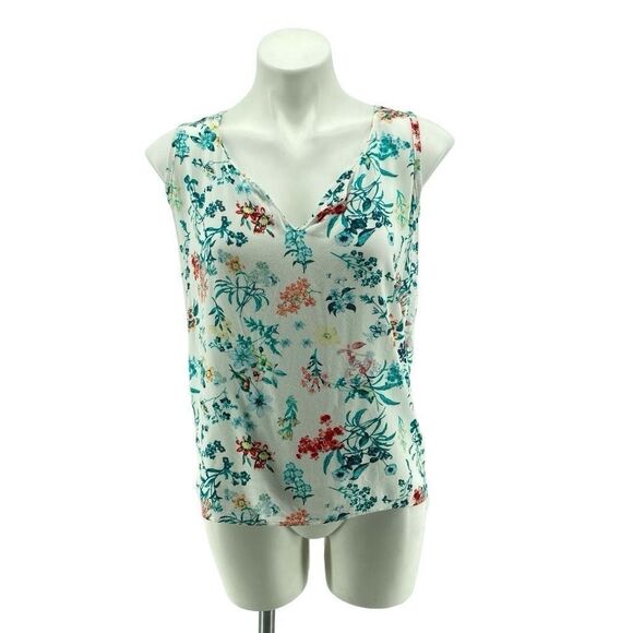 Tuba Export Women’s White Floral Pullover Sleeveless Cotton Tank Top Large - Picture 1 of 12